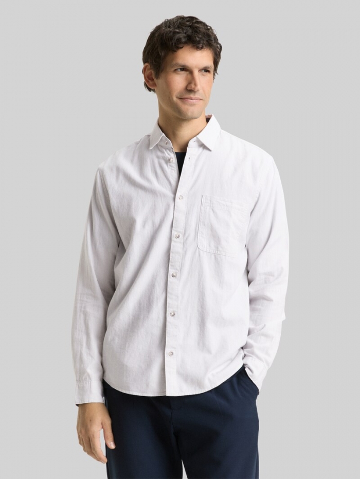 Tom Tailor Regular Fit Hemd mit Brusttasche - Chalk Grey White Structure Tom Tailor Regular Fit Hemd mit Brusttasche - Chalk Grey White Structure