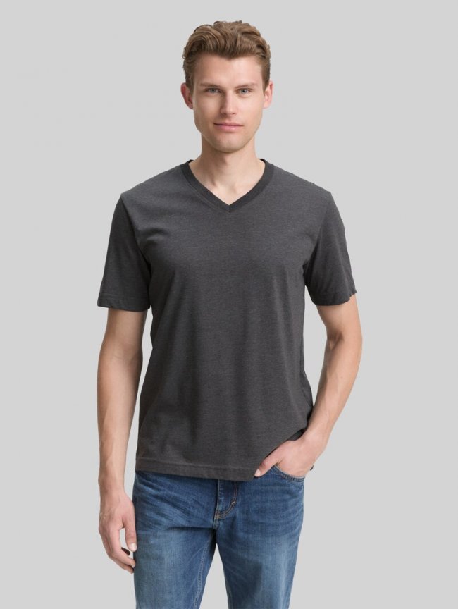 Tom Tailor T-Shirts mit V-Ausschnitt im 2er-Pack - Dark Grey Melange