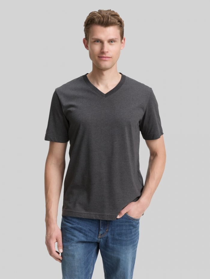 Tom Tailor T-Shirts mit V-Ausschnitt im 2er-Pack - Dark Grey Melange