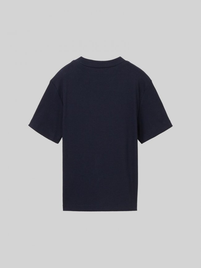 Tom Tailor Cropped T-Shirt mit Rippstruktur - Sky Captain Blue Tom Tailor Cropped T-Shirt mit Rippstruktur - Sky Captain Blue