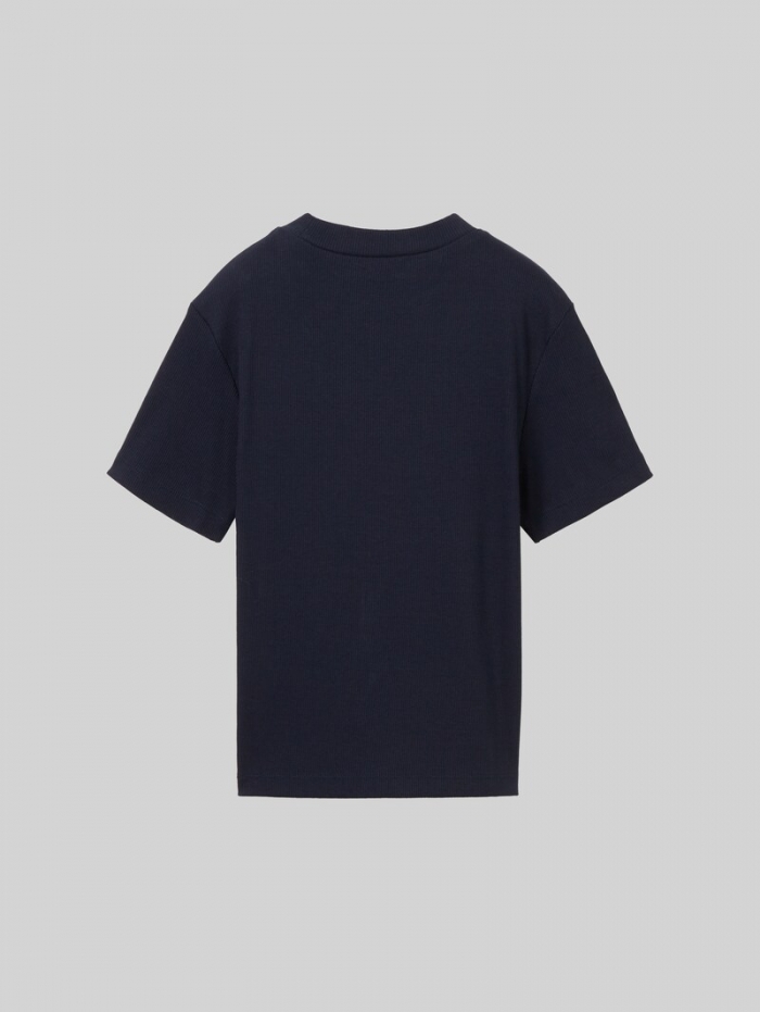 Tom Tailor Cropped T-Shirt mit Rippstruktur - Sky Captain Blue Tom Tailor Cropped T-Shirt mit Rippstruktur - Sky Captain Blue