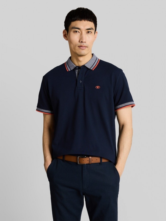 Tom Tailor Piqué Poloshirt mit Logo-Print - Sky Captain Blue Tom Tailor Piqué Poloshirt mit Logo-Print - Sky Captain Blue