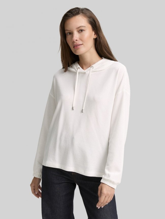 Tom Tailor Langarmshirt mit Kapuze - Whisper White Tom Tailor Langarmshirt mit Kapuze - Whisper White