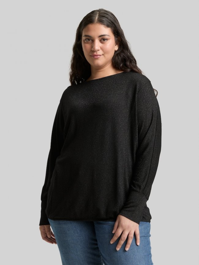 Tom Tailor Plus Size - Loose Fit Langarmshirt mit Glitzer-Effekt - Deep Black Tom Tailor Plus Size - Loose Fit Langarmshirt mit Glitzer-Effekt - Deep Black