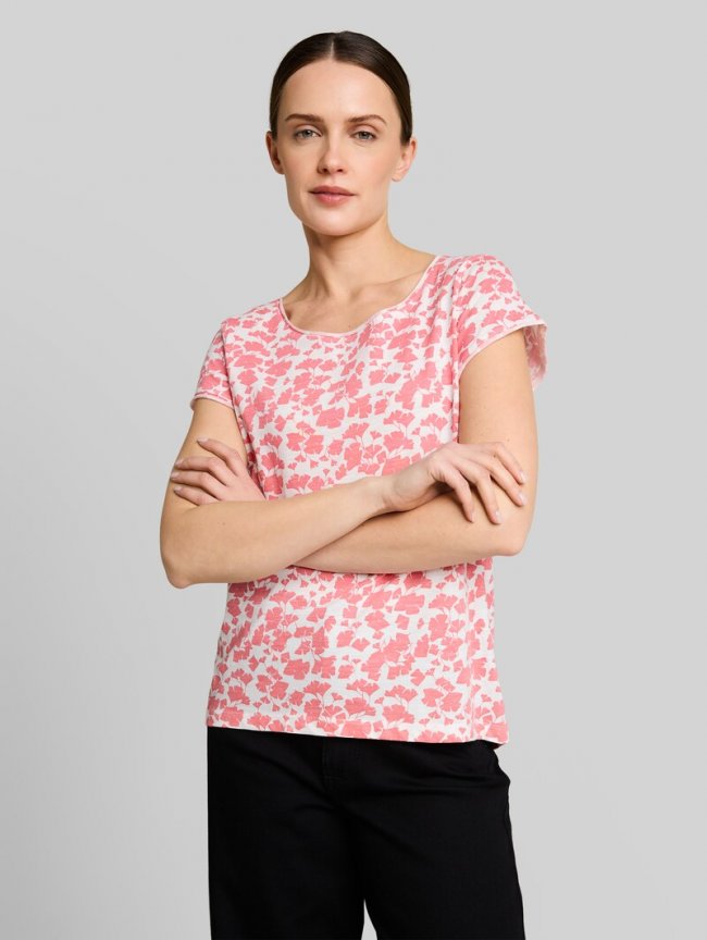 Tom Tailor T-Shirt aus Baumwolle - Coral Pink Ginkgo Minimal Tom Tailor T-Shirt aus Baumwolle - Coral Pink Ginkgo Minimal