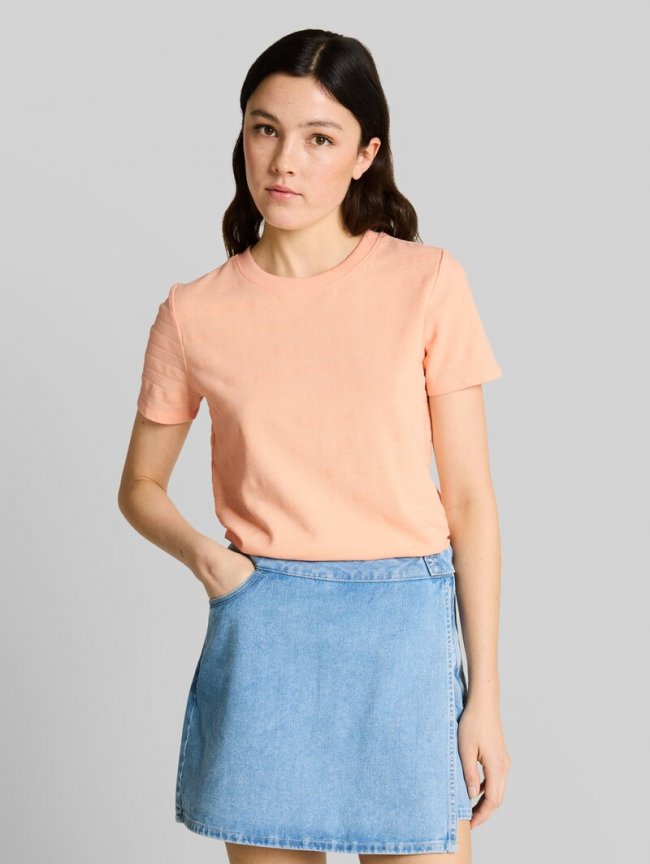 Tom Tailor Jacquard T-Shirt mit Rundhalsausschnitt - Orange Parfait Tom Tailor Jacquard T-Shirt mit Rundhalsausschnitt - Orange Parfait