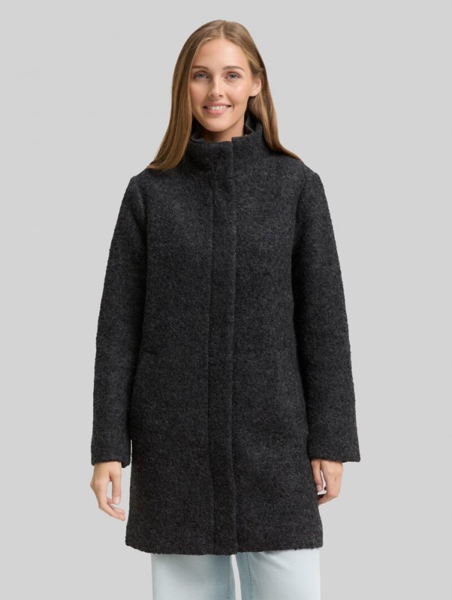 Tom Tailor Bouclé Wollmantel mit Stehkragen - Light Tarmac Grey Melange Tom Tailor Bouclé Wollmantel mit Stehkragen - Light Tarmac Grey Melange
