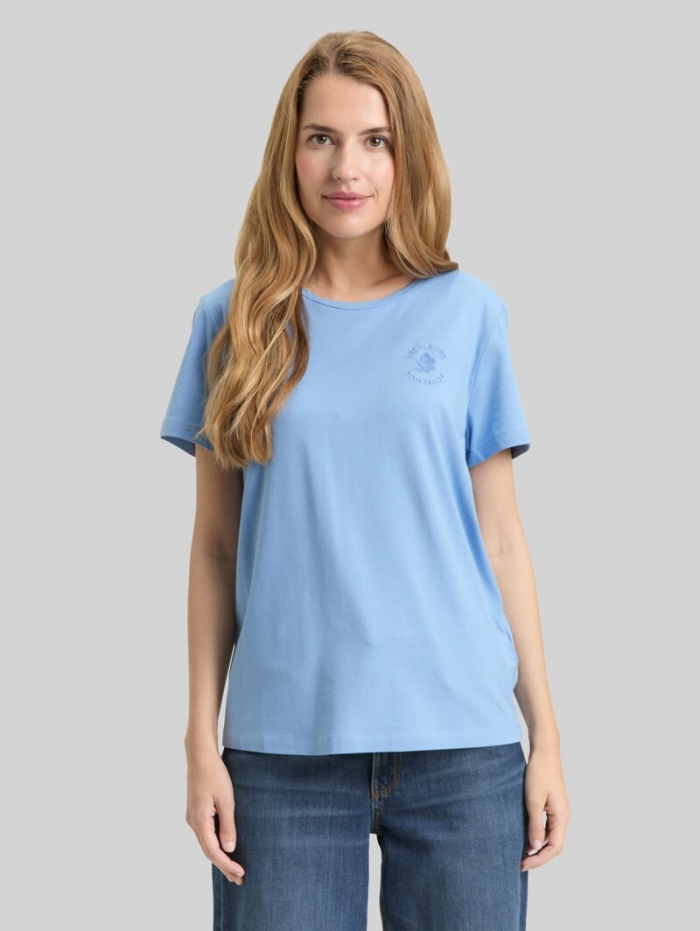 Tom Tailor T-Shirt mit Blumen-Stickerei - Light Fjord Blue Tom Tailor T-Shirt mit Blumen-Stickerei - Light Fjord Blue