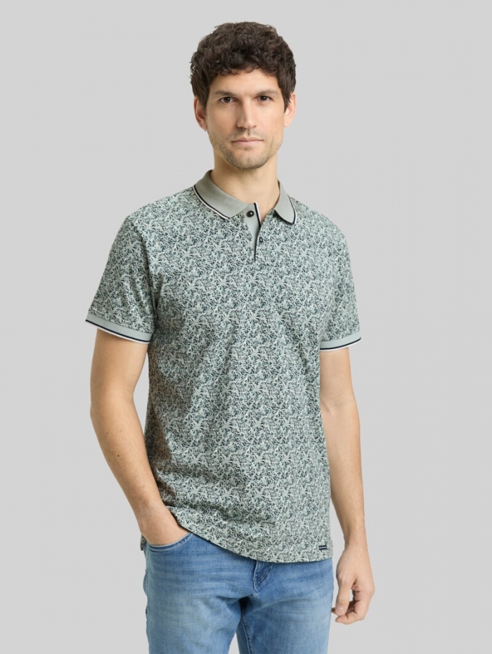 Tom Tailor Fitted Poloshirt mit Allover-Print - Mint Round Design