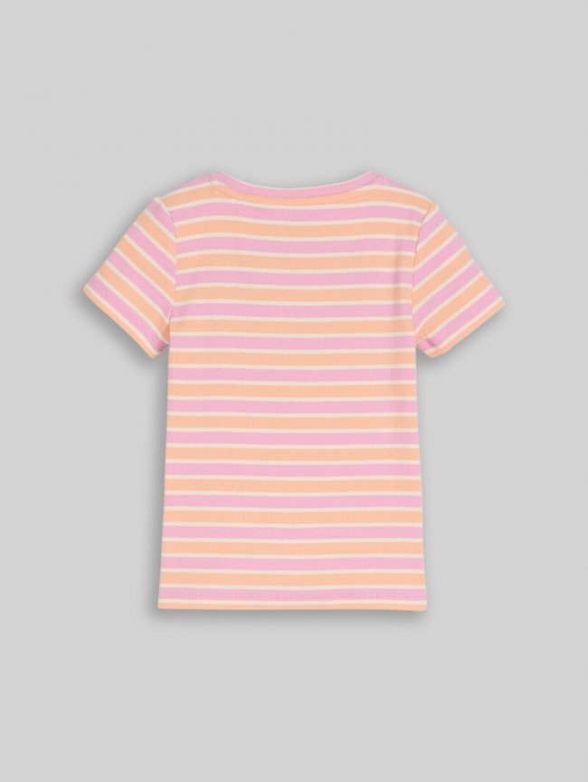 Tom Tailor Ripp T-Shirt mit Streifenmuster - Multicolor Peach Stripe Tom Tailor Ripp T-Shirt mit Streifenmuster - Multicolor Peach Stripe