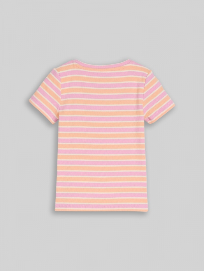 Tom Tailor Ripp T-Shirt mit Streifenmuster - Multicolor Peach Stripe Tom Tailor Ripp T-Shirt mit Streifenmuster - Multicolor Peach Stripe
