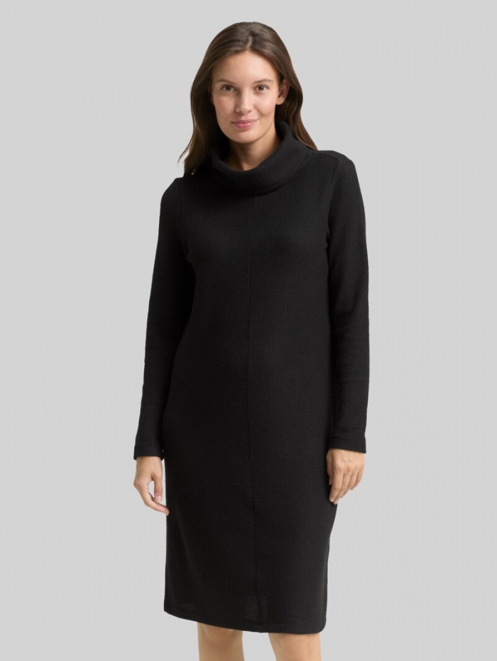 Tom Tailor Cosy Kleid mit Waffelstruktur - Deep Black Tom Tailor Cosy Kleid mit Waffelstruktur - Deep Black