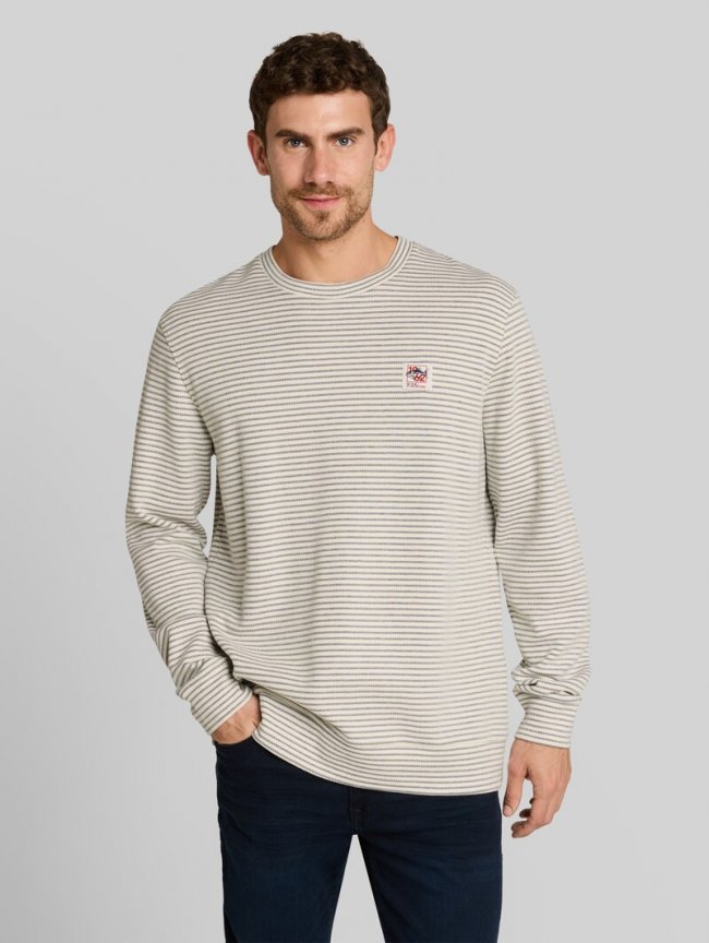 Tom Tailor Langarmshirt mit Streifenmuster - Offwhite Structured Stripe Tom Tailor Langarmshirt mit Streifenmuster - Offwhite Structured Stripe