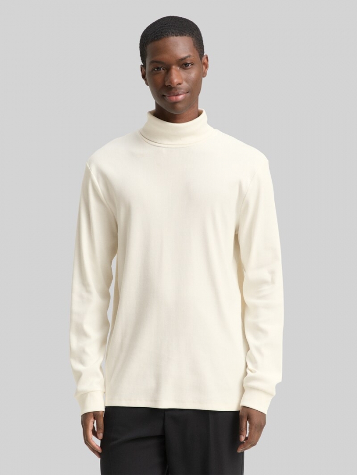 Tom Tailor Rollkragenshirt mit Rippstruktur - Wool White Tom Tailor Rollkragenshirt mit Rippstruktur - Wool White