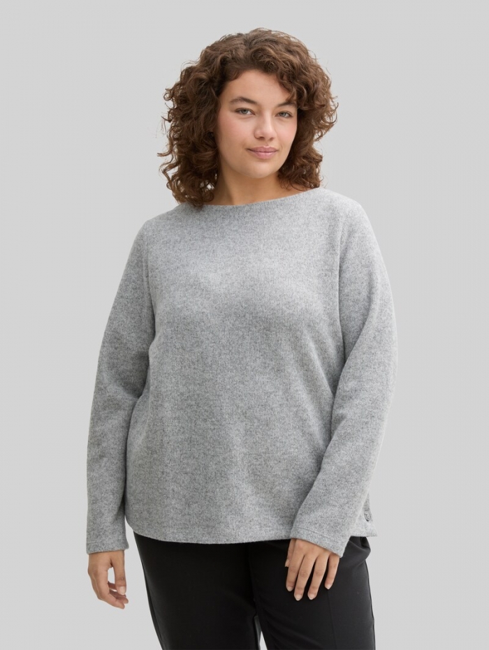 Tom Tailor Plus Size - Soft-Touch Sweatshirt mit Knopfdetails - Medium Silver Grey Melange Tom Tailor Plus Size - Soft-Touch Sweatshirt mit Knopfdetails - Medium Silver Grey Melange