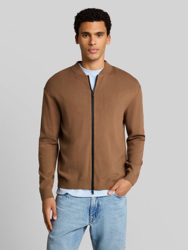 Tom Tailor Relaxed Fit Strickjacke mit Bomberkragen - Malt Brown