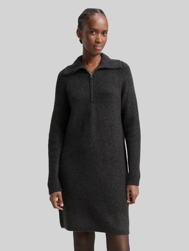 Tom Tailor Mini-Kleid mit Troyer-Kragen - Shale Grey Melange Tom Tailor Mini-Kleid mit Troyer-Kragen - Shale Grey Melange