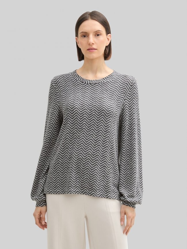 Tom Tailor Langarmshirt mit Muster - Printed Heringbone Structure