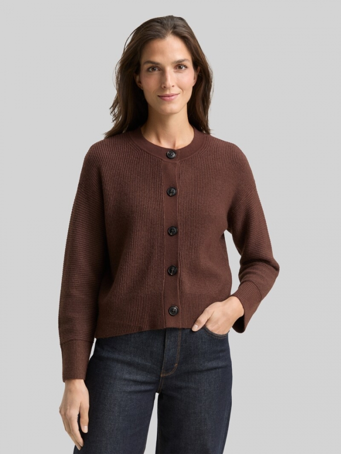 Tom Tailor Oversize Cardigan mit Rundhalsausschnitt - Dark Pecan Brown Melange