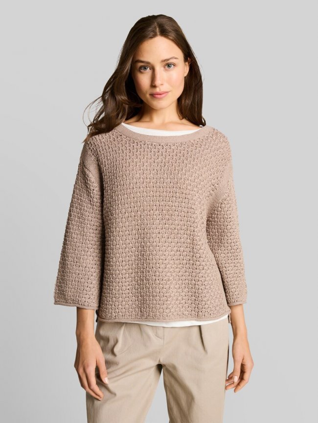 Tom Tailor Loose Fit Strickpullover mit Lochmuster - Soft Taupe Grey Tom Tailor Loose Fit Strickpullover mit Lochmuster - Soft Taupe Grey