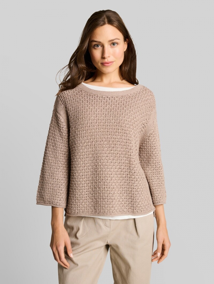 Tom Tailor Loose Fit Strickpullover mit Lochmuster - Soft Taupe Grey
