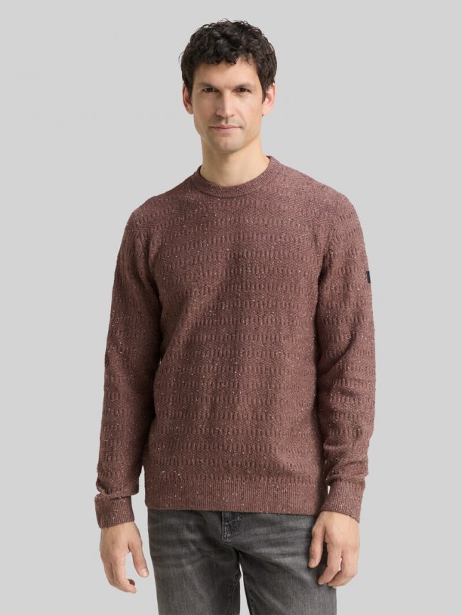 Tom Tailor Strickpullover mit Rundhalsausschnitt - Dark Brown Multicolor Neps Tom Tailor Strickpullover mit Rundhalsausschnitt - Dark Brown Multicolor Neps