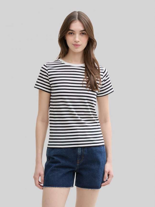 Tom Tailor T-Shirt mit Streifenmuster - White Black Stripe Tom Tailor T-Shirt mit Streifenmuster - White Black Stripe