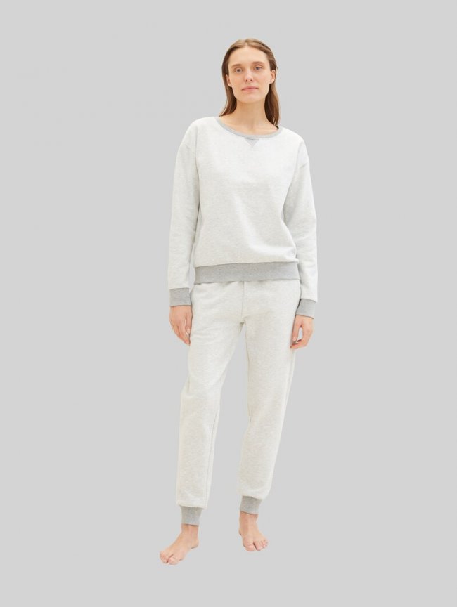 Tom Tailor Loungewear Sweat-Hose in Melange Optik - Weiß-mittel-melange Tom Tailor Loungewear Sweat-Hose in Melange Optik - Weiß-mittel-melange
