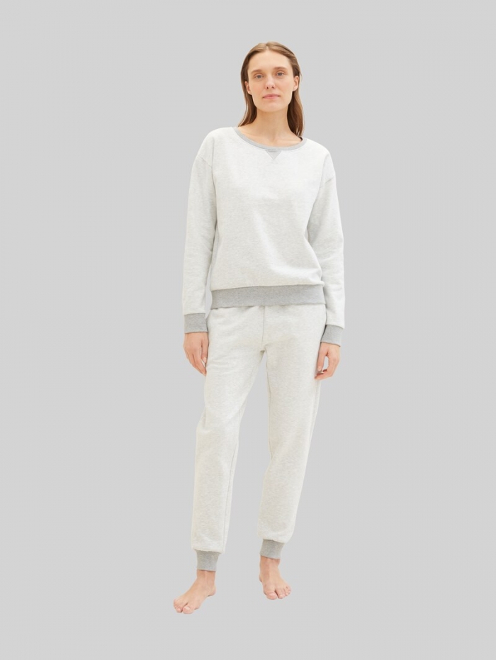 Tom Tailor Loungewear Sweat-Hose in Melange Optik - Weiß-mittel-melange Tom Tailor Loungewear Sweat-Hose in Melange Optik - Weiß-mittel-melange