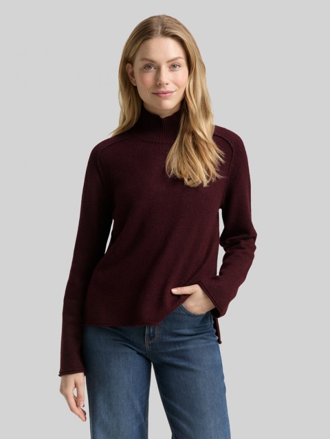 Tom Tailor Loose Fit Strickpullover mit Stehkragen - Dark Red Mélange