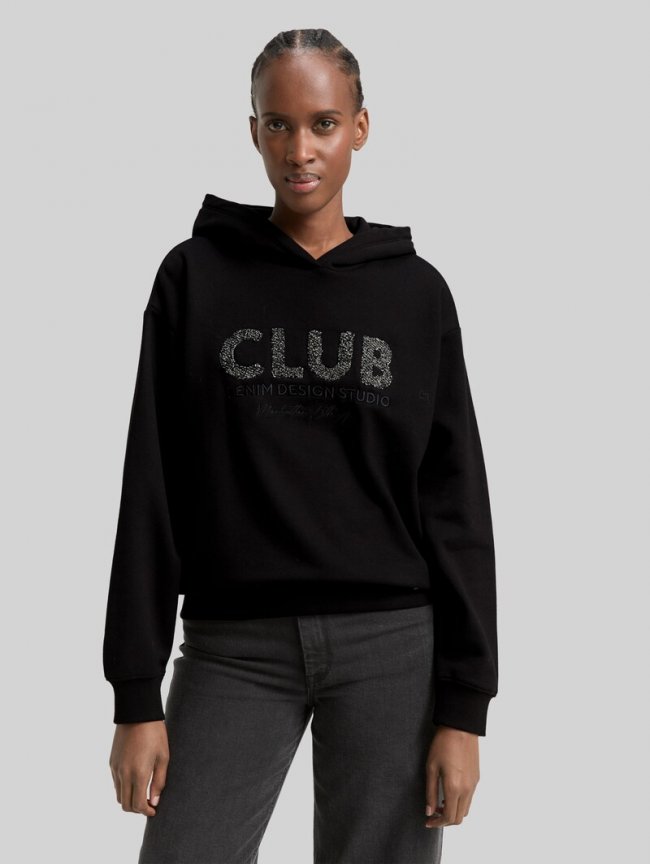 Tom Tailor Oversize Hoodie Sweatshirt mit Glitzer-Applikation - Deep Black Tom Tailor Oversize Hoodie Sweatshirt mit Glitzer-Applikation - Deep Black