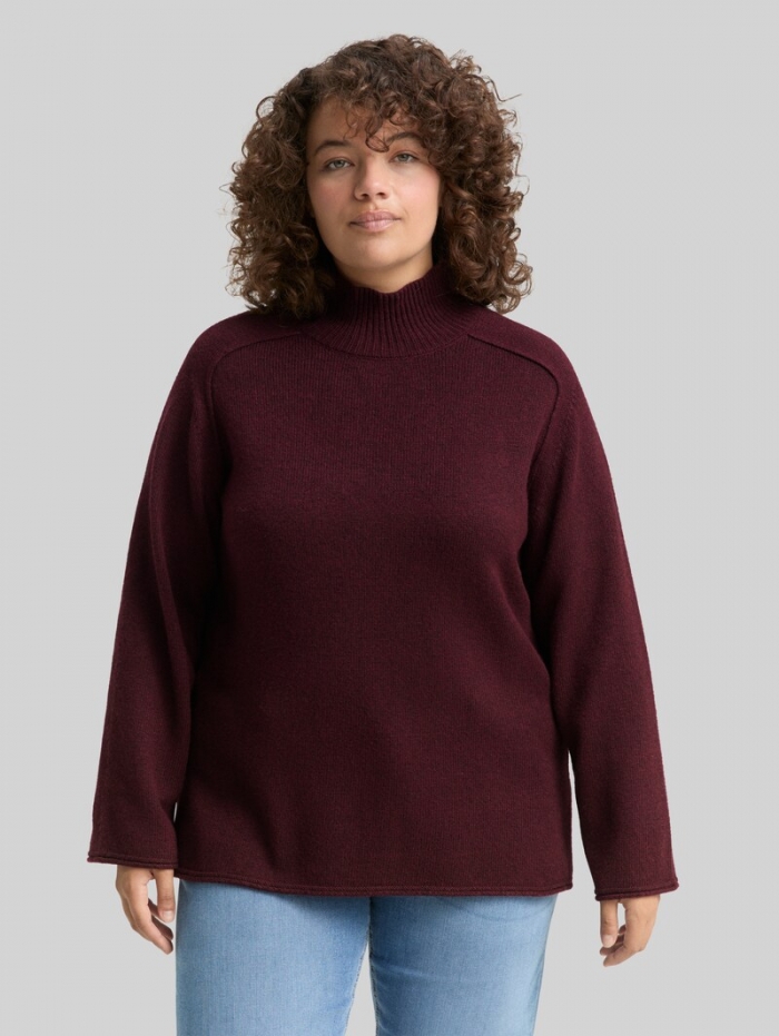Tom Tailor Plus Size - Loose Fit Strickpullover mit Stehkragen - Dark Red Mélange Tom Tailor Plus Size - Loose Fit Strickpullover mit Stehkragen - Dark Red Mélange