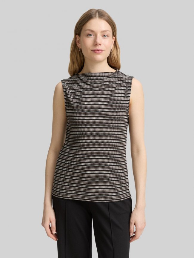Tom Tailor Jacquard Top mit Stehkragen - Black Knit Structure Stripe Tom Tailor Jacquard Top mit Stehkragen - Black Knit Structure Stripe