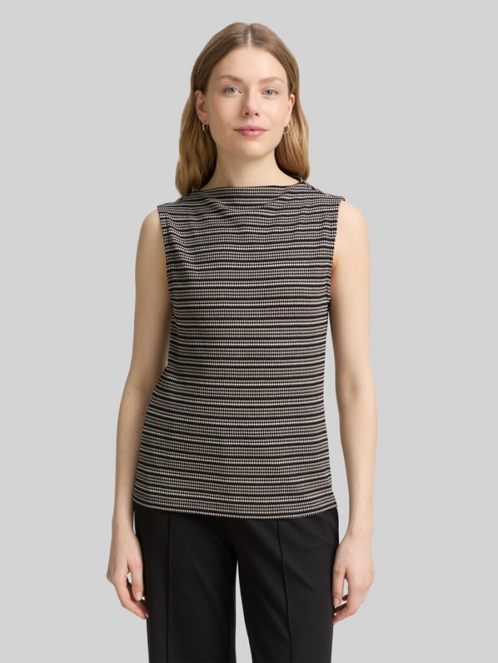 Tom Tailor Jacquard Top mit Stehkragen - Black Knit Structure Stripe Tom Tailor Jacquard Top mit Stehkragen - Black Knit Structure Stripe