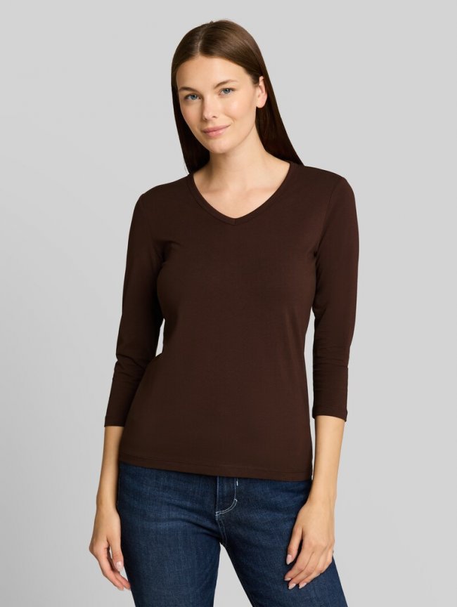 Tom Tailor Basic Langarmshirt mit V-Ausschnitt - Java Dark Brown Tom Tailor Basic Langarmshirt mit V-Ausschnitt - Java Dark Brown