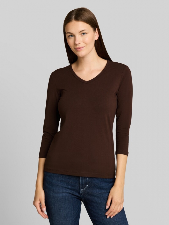Tom Tailor Basic Langarmshirt mit V-Ausschnitt - Java Dark Brown Tom Tailor Basic Langarmshirt mit V-Ausschnitt - Java Dark Brown