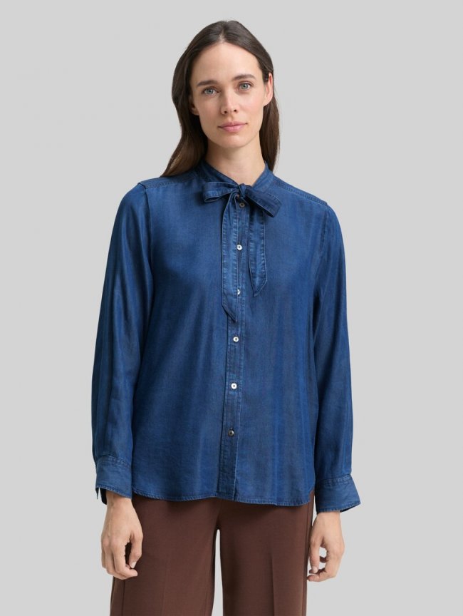 Tom Tailor Bluse mit Schleifen-Detail - Blue Denim Dark Wash Tom Tailor Bluse mit Schleifen-Detail - Blue Denim Dark Wash
