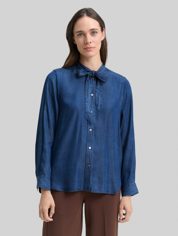 Tom Tailor Bluse mit Schleifen-Detail - Blue Denim Dark Wash