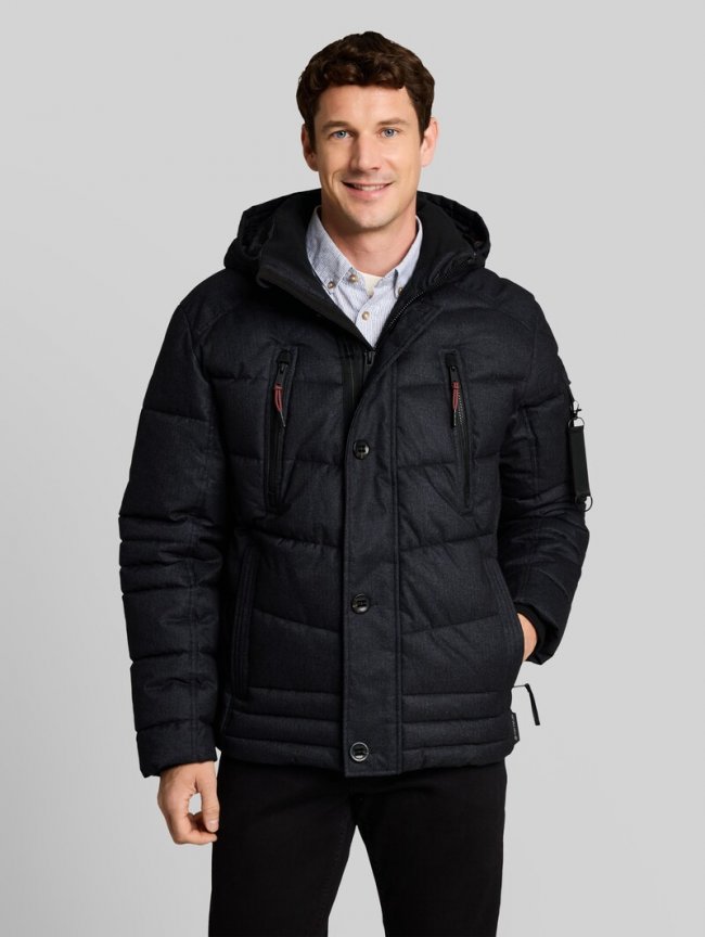 Tom Tailor Puffer-Jacke mit abnehmbarer Kapuze - Blue Herringbone Structure Tom Tailor Puffer-Jacke mit abnehmbarer Kapuze - Blue Herringbone Structure