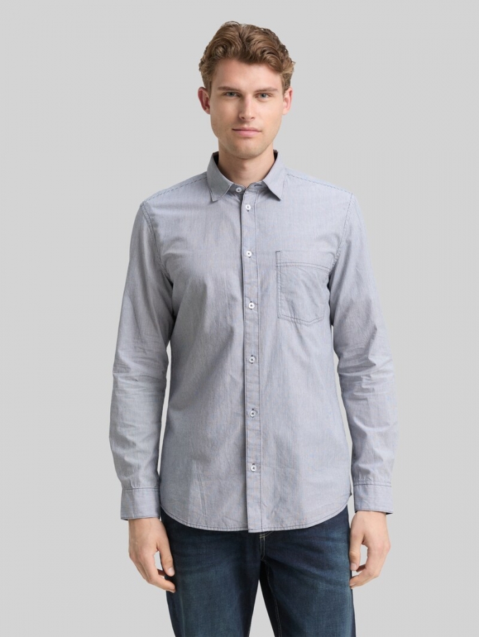 Tom Tailor Fitted Hemd aus Baumwolle - Blue Stripe Tom Tailor Fitted Hemd aus Baumwolle - Blue Stripe