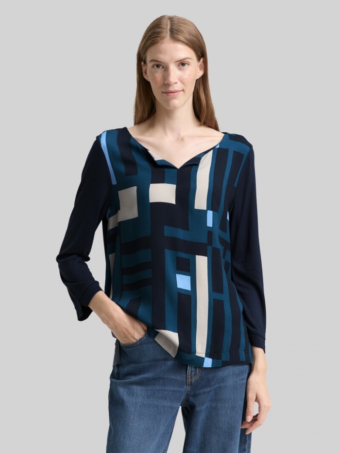 Tom Tailor Langarmshirt im Material-Mix - Lunar Eclipse Tom Tailor Langarmshirt im Material-Mix - Lunar Eclipse