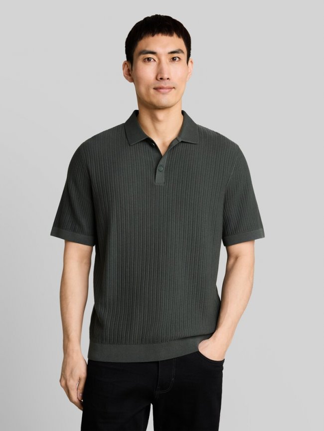Tom Tailor Strick-Poloshirt aus Baumwolle - Black Olive