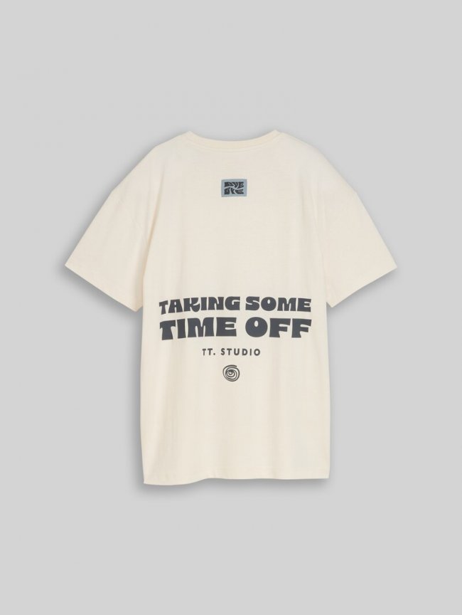 Tom Tailor Oversize T-Shirt mit Rückenprint - Wool White Tom Tailor Oversize T-Shirt mit Rückenprint - Wool White
