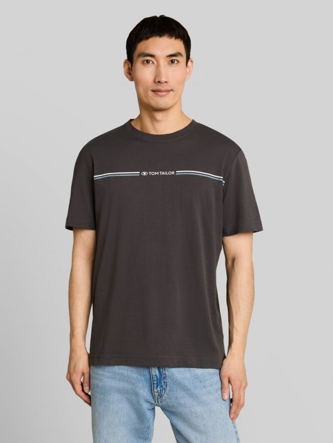 Tom Tailor T-Shirt mit Logo-Print - Tarmac Grey