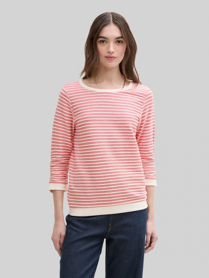 Tom Tailor Sweatshirt mit Streifenmuster - Red White Structure Stripe Tom Tailor Sweatshirt mit Streifenmuster - Red White Structure Stripe