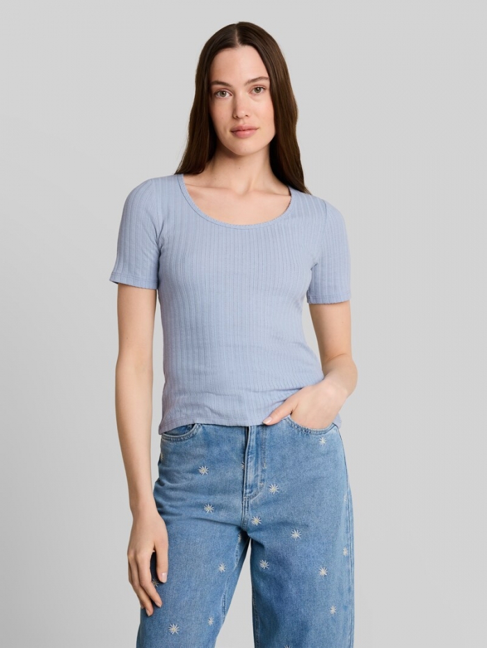 Tom Tailor Slim Fit Pointelle T-Shirt - Foggy Sky Blue Tom Tailor Slim Fit Pointelle T-Shirt - Foggy Sky Blue