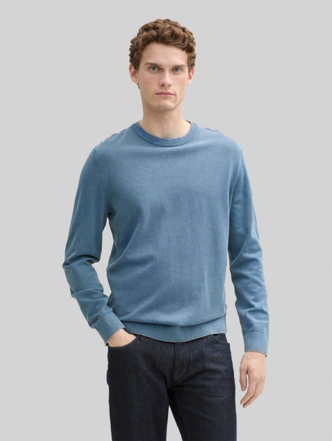Tom Tailor Strickpullover aus Baumwolle - Mystical Blue Tom Tailor Strickpullover aus Baumwolle - Mystical Blue