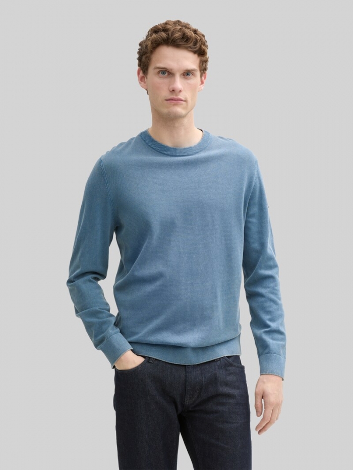 Tom Tailor Strickpullover aus Baumwolle - Mystical Blue Tom Tailor Strickpullover aus Baumwolle - Mystical Blue