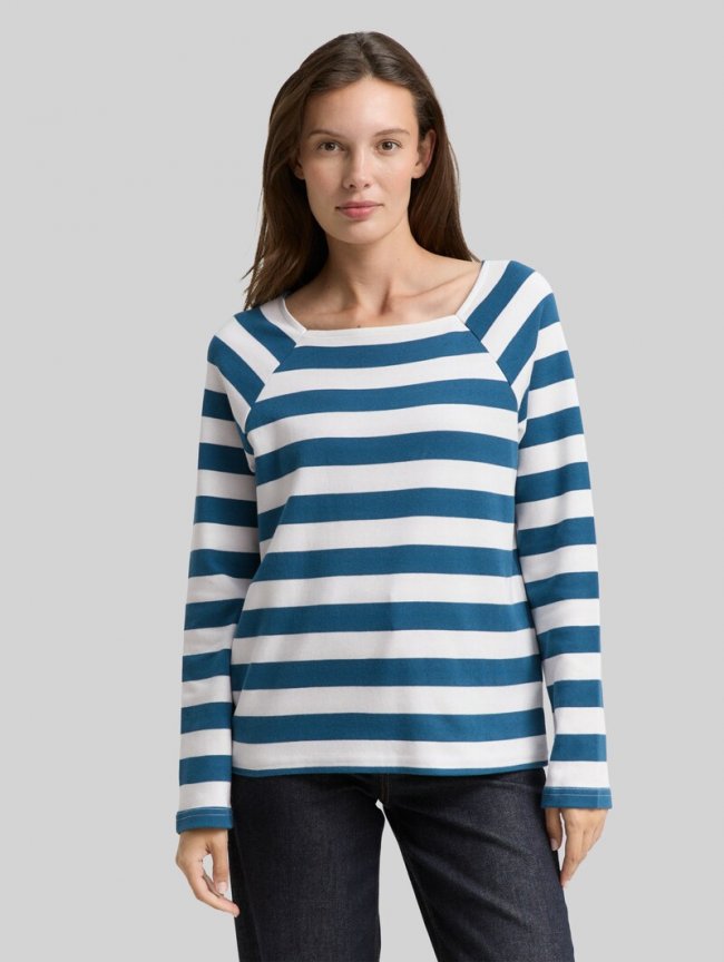 Tom Tailor Langarmshirt mit Streifenmuster - Petrol Blue Offwhite Stripe Tom Tailor Langarmshirt mit Streifenmuster - Petrol Blue Offwhite Stripe