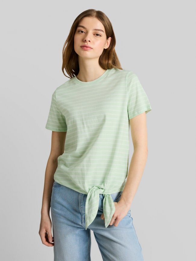 Tom Tailor T-Shirt mit Knotendetail - Matcha Green Irregular Stripe Tom Tailor T-Shirt mit Knotendetail - Matcha Green Irregular Stripe